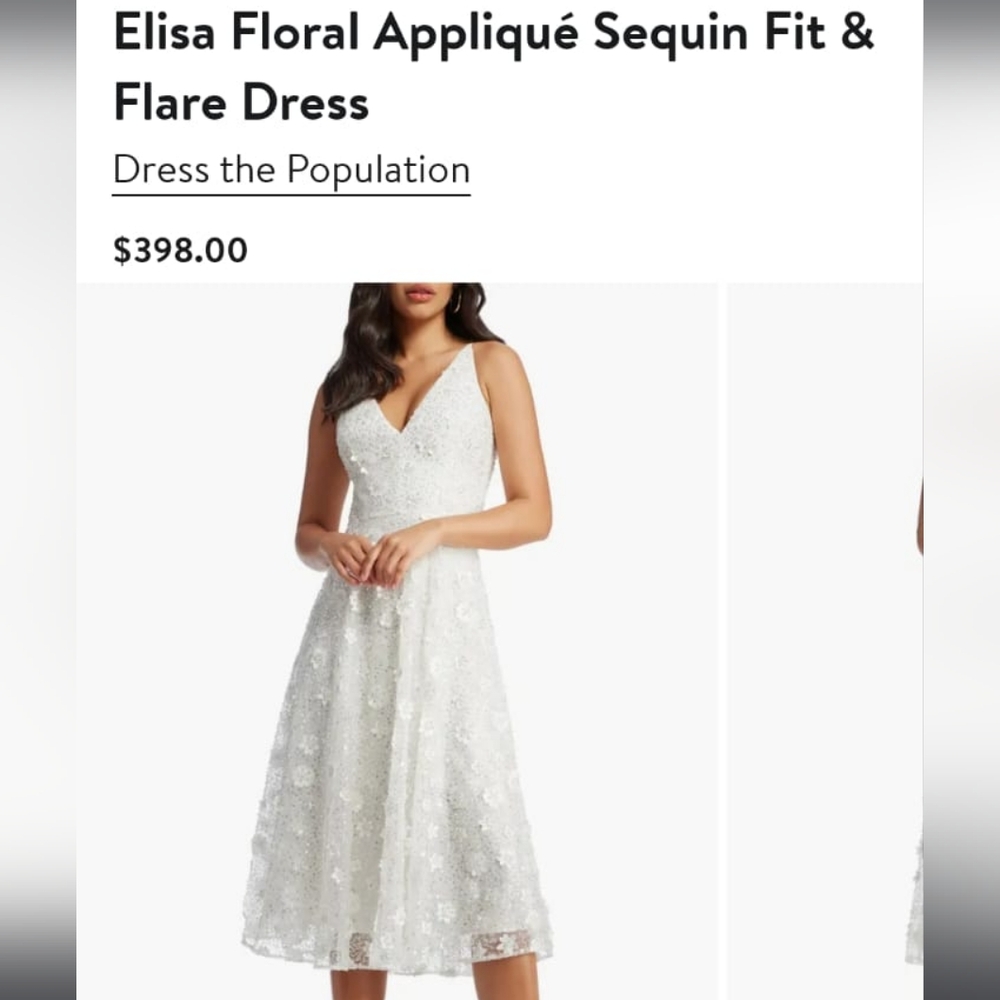 NWOT Dress the Population Elisa Floral Appliqué Sequin White Bridal Dress